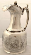 Late Victorian Silver Plated Hot Water Jug Engraved with Scenes of Soldiers.
