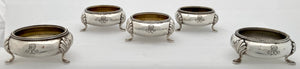 Late Victorian Set of Five Silver Plated Salts with Monogram of Alfred de Rothschild.