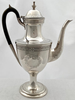 George III Style Silver Plated Pedestal Coffee Pot, circa 1890 - 1910.