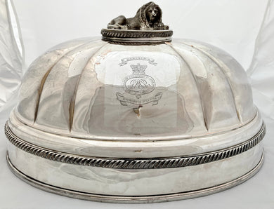 George IV Old Sheffield Plate Meat Dome, Insignia & Battle Honours for 15th The King's Light Dragoons.