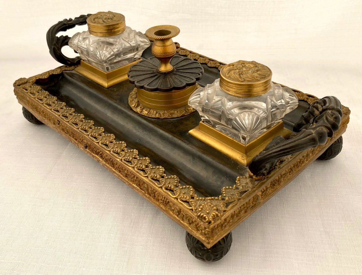 George IV Patinated Bronze & Ormolu Inkstand. – Bassetlaw Silver & Antiques