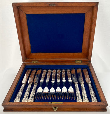 Edwardian Cased Set of Silver Handled Fruit Knives & Forks. Sheffield 1901.