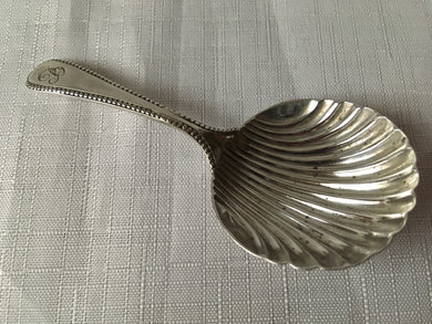 Georgian, George III, silver bead & shell pattern caddy spoon. Sheffield 1789 Richard Morton & Co.