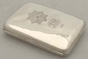 A First World War Silver Cigarette Case, with Irish Guards Cypher. Birmingham 1914 A & J Zimmerman Ltd. 3 troy ounces.