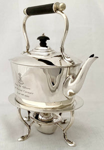Victorian Regimental Campaign Silver Teapot, Stand & Burner. 2nd Punjab Cavalry. London 1898 Horace Woodward & Co. Ltd.  25 troy ounces.