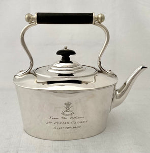Victorian Regimental Campaign Silver Teapot, Stand & Burner. 2nd Punjab Cavalry. London 1898 Horace Woodward & Co. Ltd.  25 troy ounces.