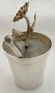 Silver Flowerpot & Trowel Mustard Pot. London 2000 Asprey & Garrard. 5.5 troy ounces.