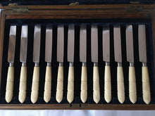 Georgian, George IV, oak canteen of silver and carved ivory dessert knives and forks for twelve persons. Sheffield 1824 Joseph Law, John Oxley & Henry Atkin.