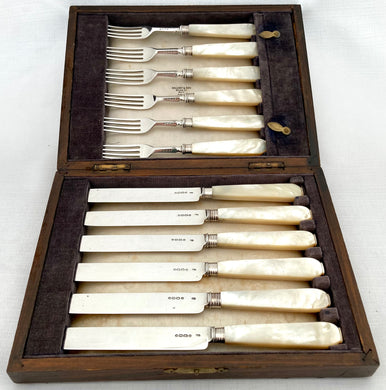 Victorian Silver & Mother of Pearl Dessert Cutlery Set for Six. London 1854 Chawner & Co.