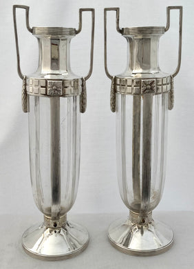 Pair of Art Deco WMF Silver Plate & Glass Vases.