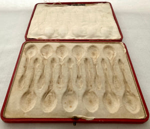Edwardian Cased Set of Twelve Silver Gilt Apostle Spoons. London 1907 Charles Boyton & Son Ltd. 4.6 troy ounces.