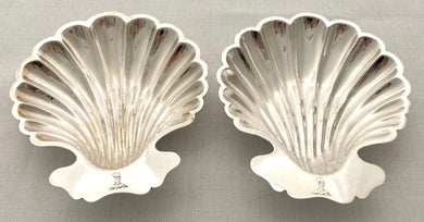 Pair of Victorian Silver Plated Butter Shells with Jester Crests. Elkington & Co. 1883/85.