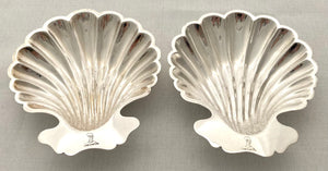 Pair of Victorian Silver Plated Butter Shells with Jester Crests. Elkington & Co. 1883/85.