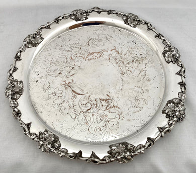 Silver Plate on Copper Salver with Ornate Cast Border.