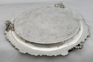 Silver Plate on Copper Salver with Ornate Cast Border.