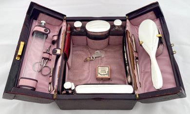 Edwardian Morocco Leather Vanity Case with Silver Fittings. London 1907 Charles Asprey & George Asprey.