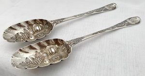 Georgian, George I, Pair of Britannia Silver Berry Spoons. London 1716. 3.5 troy ounces.