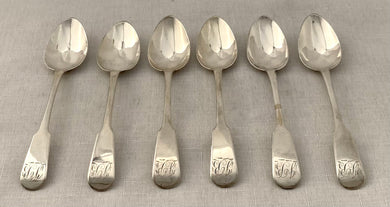 Georgian, George III, Six Scottish Silver Teaspoons. Edinburgh 1817 Andrew Wilkie. 2.7 troy ounces.