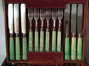 Victorian Silver & Ivory Dessert Knives & Forks for Twelve. Sheffield 1846 John Oxley.