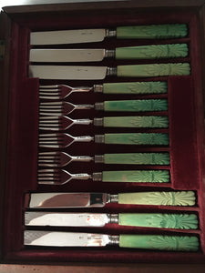 Victorian Silver & Ivory Dessert Knives & Forks for Twelve. Sheffield 1846 John Oxley.