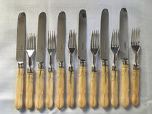 Early Victorian cased set of silver and ivory dessert knives and forks for six. Sheffield 1846 Thomas Sansom