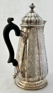 Georgian, George II, Silver Coffee Pot, Crest of Sewell. London 1735 John Fossey. 28 troy ounces.