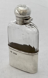 Victorian Silver & Faceted Glass Hip Flask. London 1899 Charles Asprey & George Asprey.
