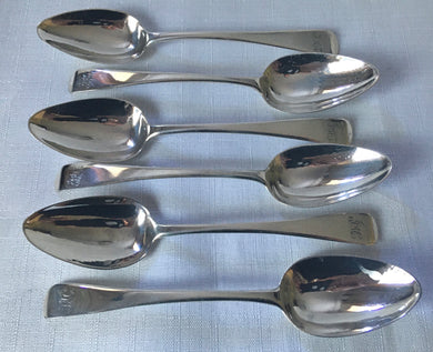 Georgian, George III Set of Six Silver Teaspoons. London 1805, Solomon Hougham. 2.6 troy ounces.