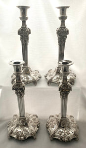 Georgian, George III, set of Four Old Sheffield Plate Candlesticks, circa 1770.