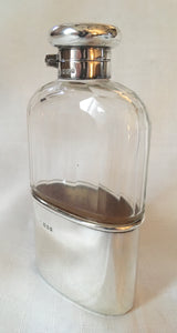George V silver and faceted glass hip flask. London 1928.