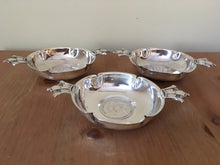 Asprey full set of three silver quaich bowls with crown handles commemorating 1936 when Britain had three Kings. All signed by R. E. Stone. London 1936 Asprey