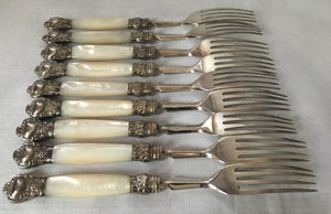 Victorian Silver & Mother of Pearl Dessert Service for Nine. Crests of Lillingston & Spooner. Sheffield 1870 Henry Wilkinson & Co.