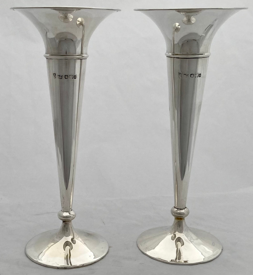 Edwardian Pair of Silver Trumpet Vases. Sheffield 1901 Joseph Rodgers & Sons.