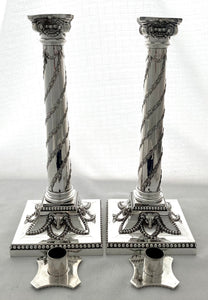 Victorian Pair of Silver Plated Neoclassical Candlesticks. Elkington & Co 1891.