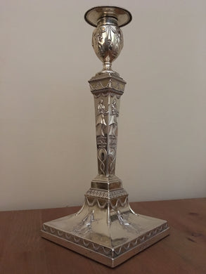 Georgian, George III, neo classical silver candlestick. London 1776 Robert Makepeace & Richard Carter.