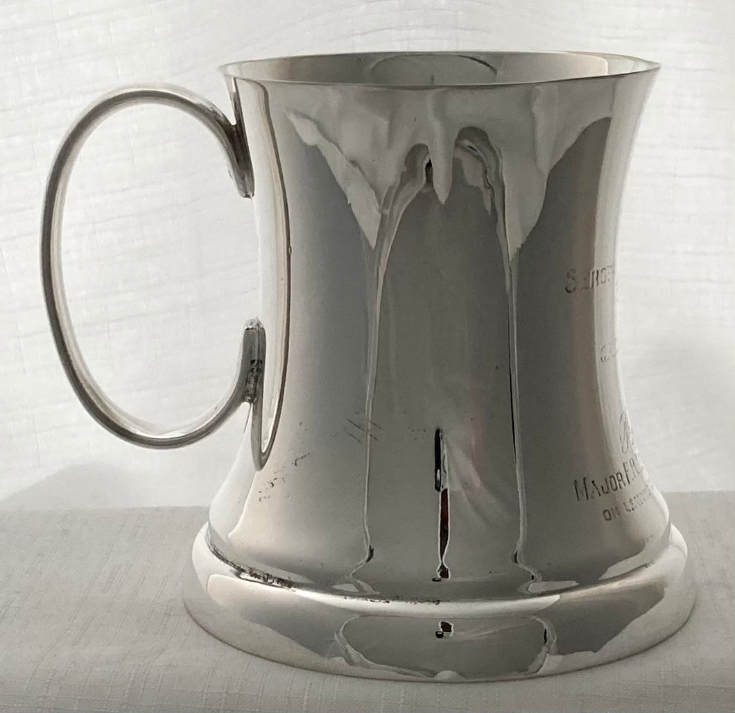 George V Silver Plated Mug, with 7th Hussars Inscription. Fenton Brothers, Sheffield.