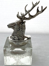 Silver Plated and Etched Cut Glass Stag Inkwell. Haseler Brothers, Birmingham.