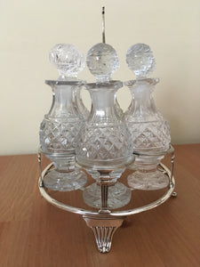 Georgian, George III, silver cruet stand with six cut glass bottles. London 1807 John Emes.