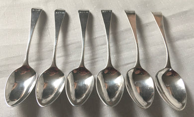 Georgian, George III, set of six silver teaspoons. London 1802 Peter, Ann & William Bateman. 2.79 troy ounces.