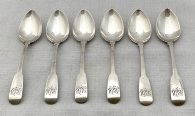 Georgian, George IV, Six Silver Teaspoons. Newcastle 1821 Christian & David Reid. 2.5 troy ounces.