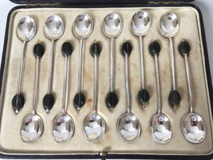 George V Cased Set of Twelve Silver Coffee Bean Spoons. Sheffield 1911 Asprey and Co. Ltd.