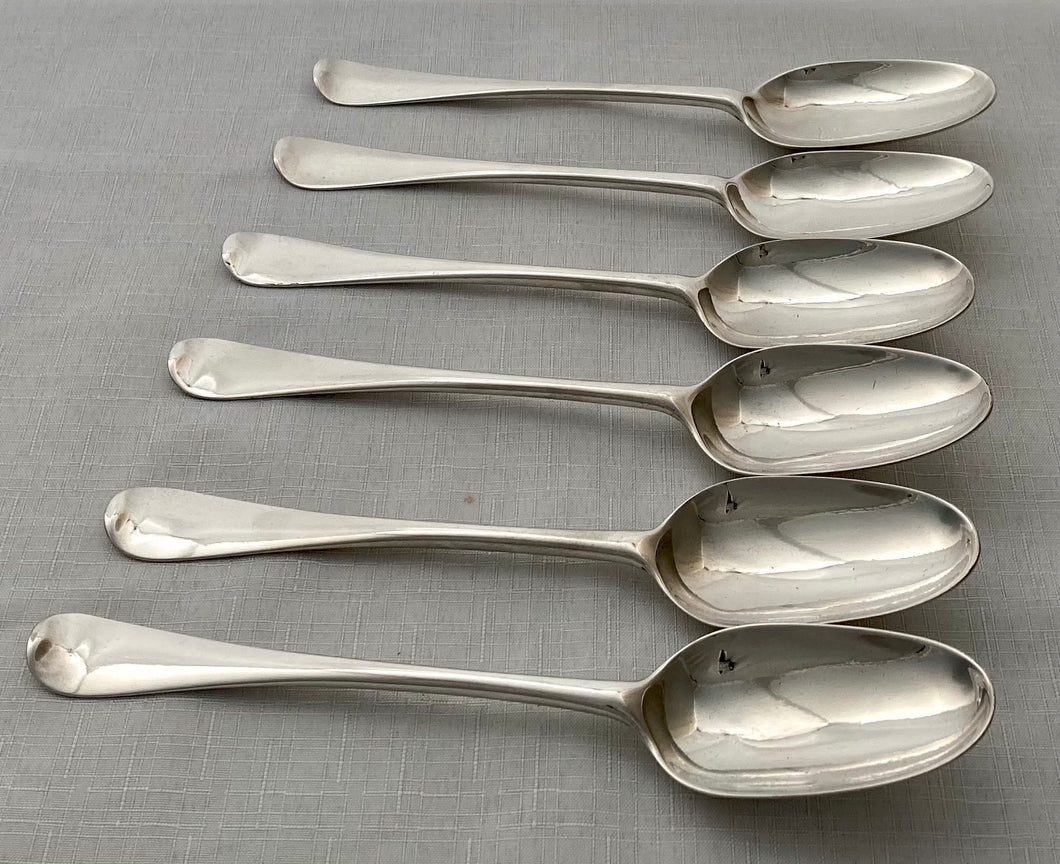 George II, Six Silver Bottom Struck Hanoverian Tablespoons. Veitch Family Crest. London 1753 Alexander Johnston. 14.3 troy ounces.