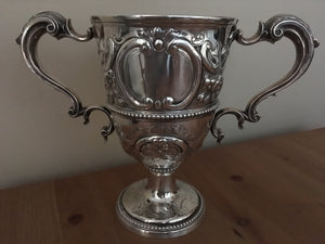 Georgian, George III, silver twin handled cup. Newcastle 1786 John Langlands I & John Robertson I.  40 troy ounces.