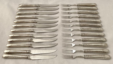 Edwardian Arts & Crafts Silver Handled Pastry Knives & Forks for Twelve. Sheffield 1907, Lee & Wigfull.