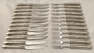 Edwardian Arts & Crafts Silver Handled Pastry Knives & Forks for Twelve. Sheffield 1907, Lee & Wigfull.