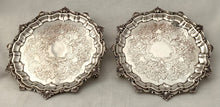 Pair of Silver Plate on Copper Waiters with Shell & Scroll Borders.