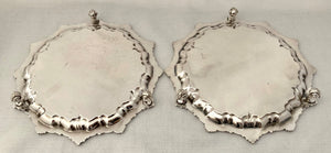 Pair of Silver Plate on Copper Waiters with Shell & Scroll Borders.