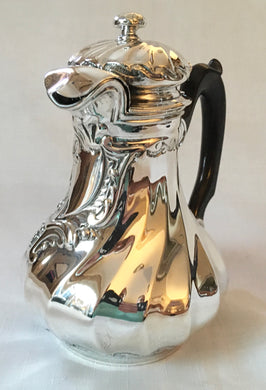 French silver, wrythen fluted, coffee pot. Paillard Freres, Paris circa 1868 - 1888. 8 troy ounces.