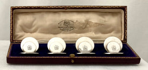 George V Cased Set of Crested Silver Place Card Holders. Chester 1913 Goldsmiths & Silversmiths Co. 3.3 troy ounces.