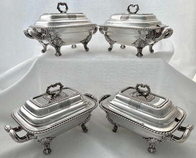 Georgian, Cased Set of Four Old Sheffield Plate Armorial Sauce Tureens & Covers, circa 1810.